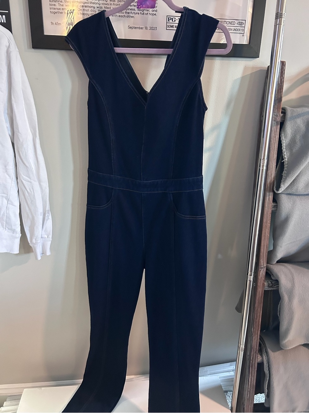 Guess Navy V-Neck Sleeveless Jumpsuit